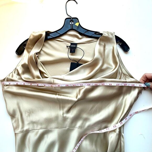 NWT BOSS “Dawida” satin cowl neck midi dress in champagne gold Size 8 - Picture 14 of 16